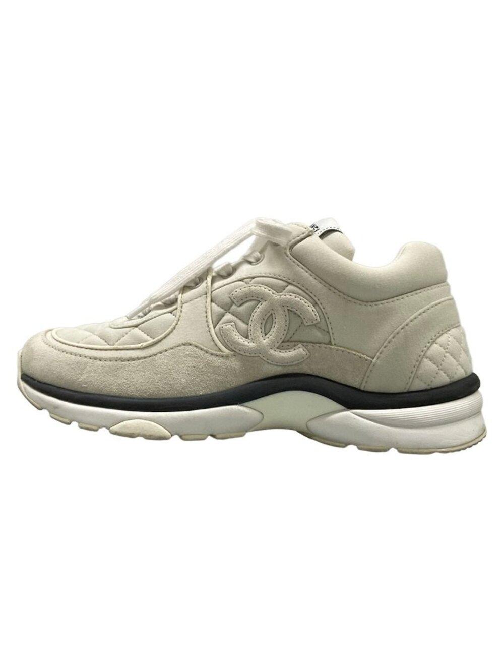 Chanel Sneakers White Black CC Logo Cotton